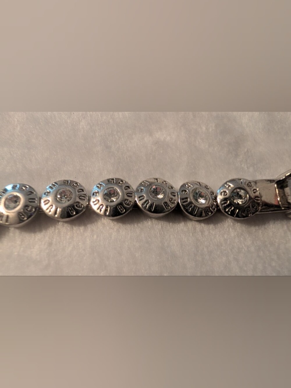 Henri Bendel Crystal Logo Link Bracelet Silver Tone EUC